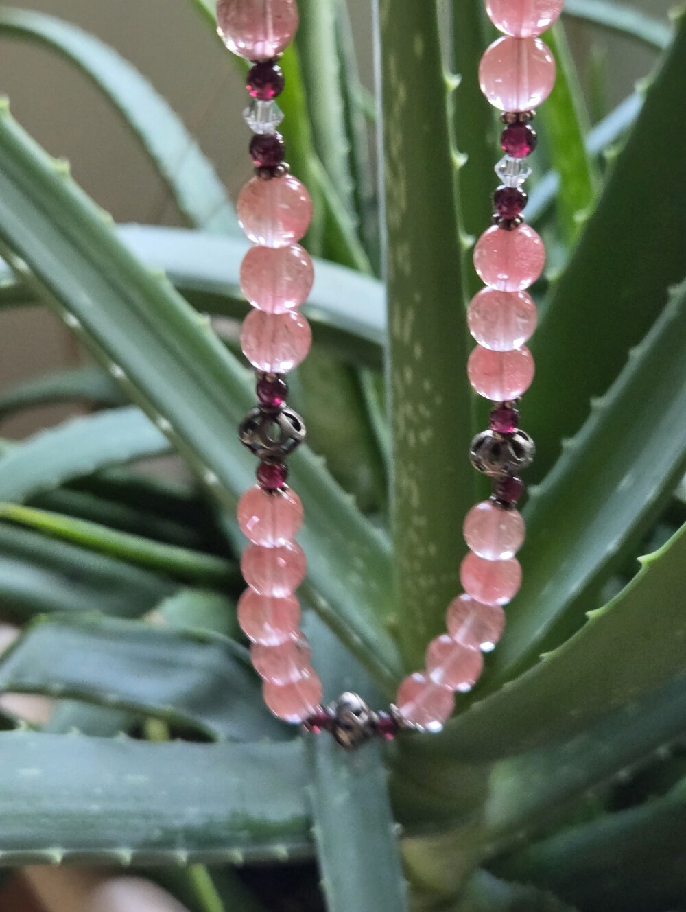 Vintage Strawberry Quartz & Crystals Necklace
